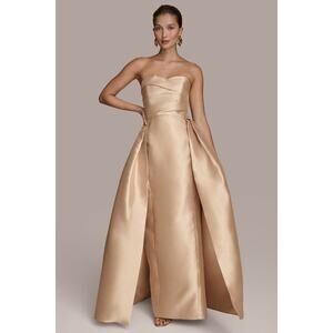 Donna Karen Gold Mikado Strapless Sweetheart Ball Gown Sz 14